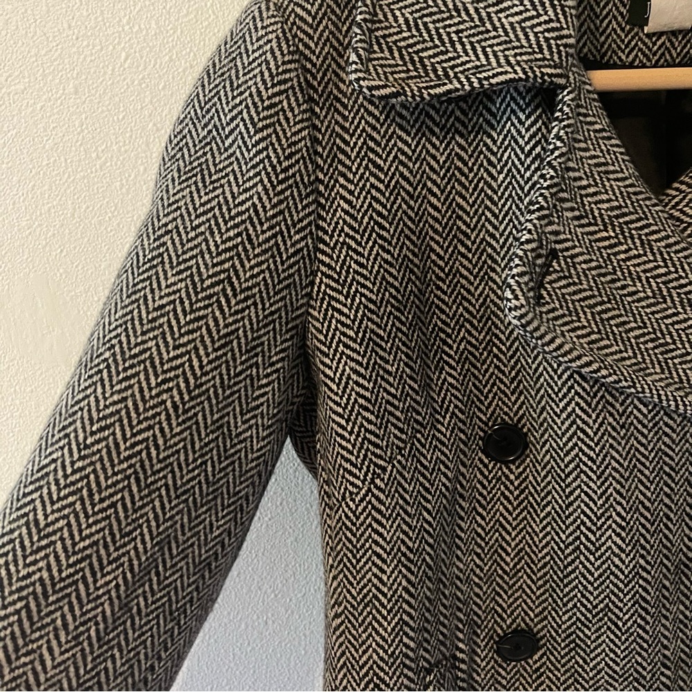 J Crew Factory Wool Herringbone Double Breasted Blazer Rear Belt Black White-M - Picture 5 of 11